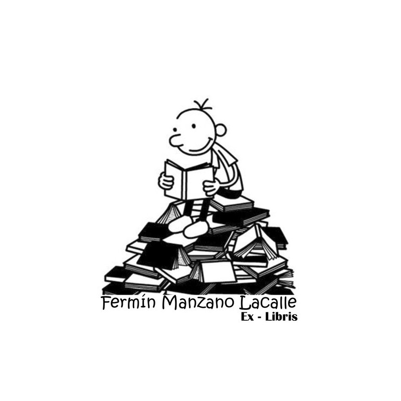 Ex - Libris Niño sobre montaña de libros