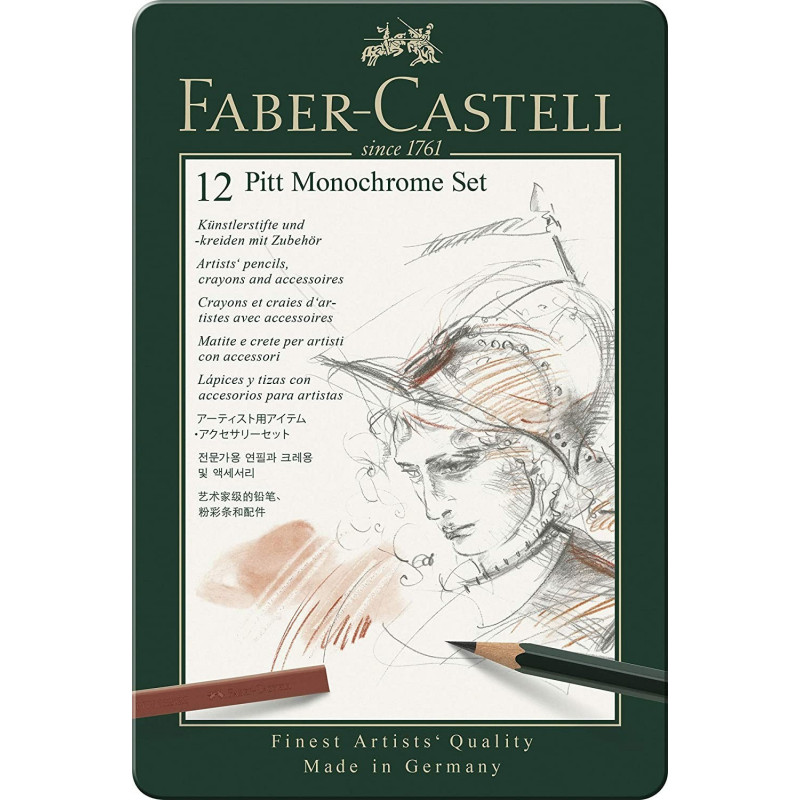 Estuche Metal 12 piezas Pitt Monochrome Faber Castell