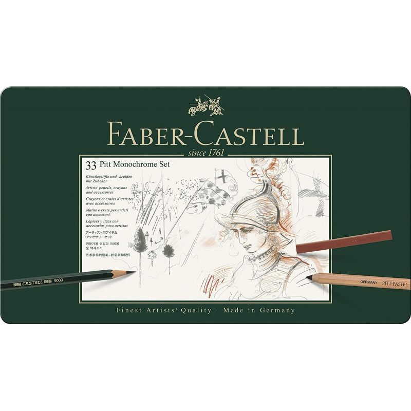 Estuche Metal 33 piezas Pitt Monochrome Faber Castell