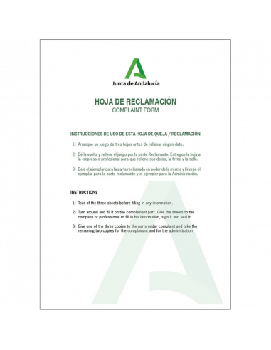 Libro Hojas de Reclamaciones Act. 2022 Junta de Andalucía