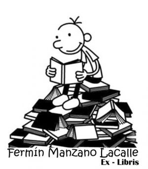 Ex - Libris Niño sobre montaña de libros