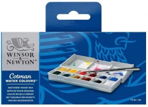 Winsor & Newton Sketcher Cotman Caja plástica de acuarela, 12 medio Godet