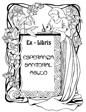 Ex Libris Art Nouveau Chica escribiendo