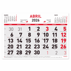 Calendario mensual 2026 30x21 Myrga