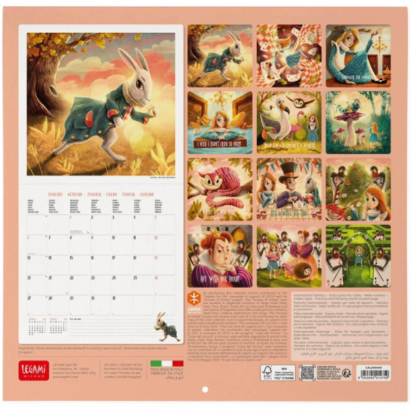 Calendario Pared 2025 Alicia en el País de las Maravillas
