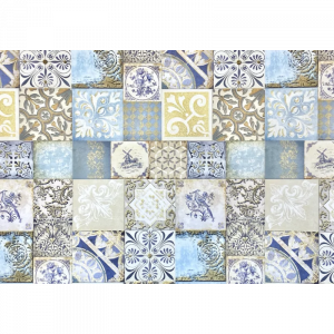 Papel azulejos azules oro