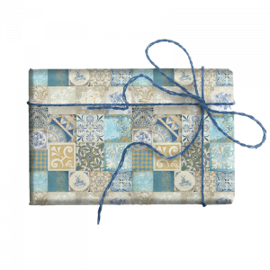 Papel Azulejos azules con polvo oro