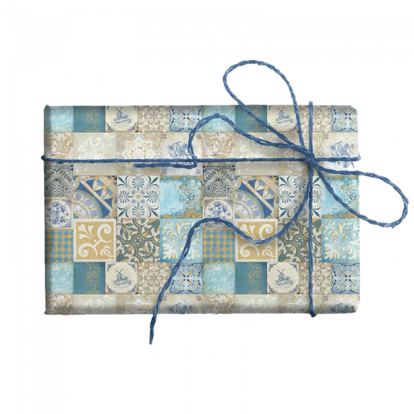 Papel Azulejos azules con polvo oro