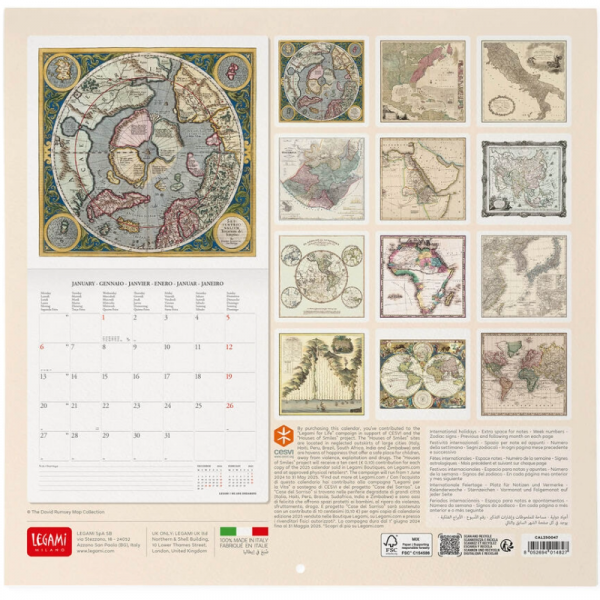 Calendario Pared 2025 Vintage Maps