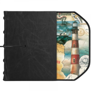 Diario en piel negro con solapa Faro