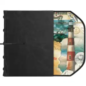 Diario en piel negro con solapa Faro
