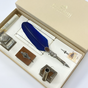 Set pluma de oca Elegance con peana azul