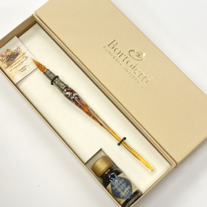 Set palillero y plumilla Cristal Murano y pan de plata ámbar
