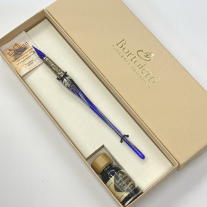 Set palillero y plumilla Cristal Murano y pan de plata azul