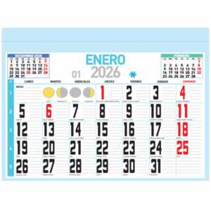 Calendario mensual 2026 faldilla 43,5 x 31,5 cm